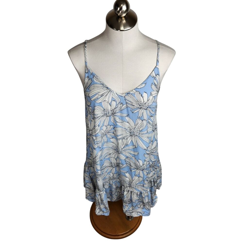 River Island Womens Size 4/6‎ Sleeveless Floral Ruffle Hem Dress Blue White